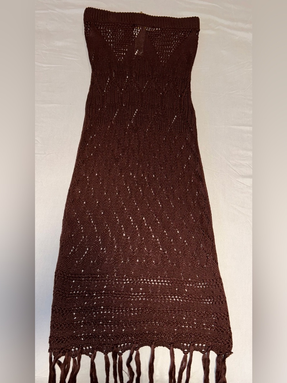 House of Harlow 1960 Chocolate Brown Crochet Fringe Maxi Skirt